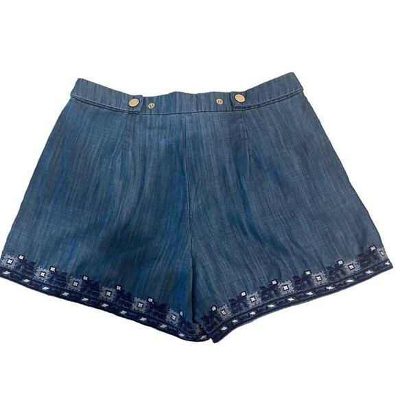 Kaari Blue Embroidered Denim/Chambray Shorts Women's Size 6 - Picture 2 of 16